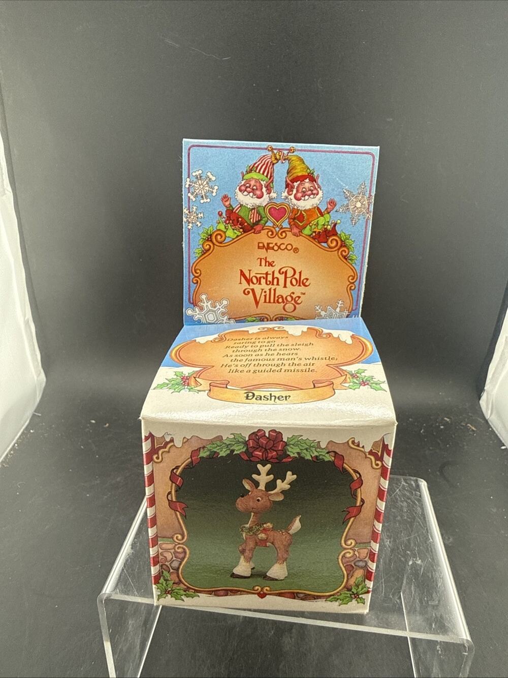 Vintage Enesco North Pole Village Dasher Reindeer Figurine 1986 New Old Stock
